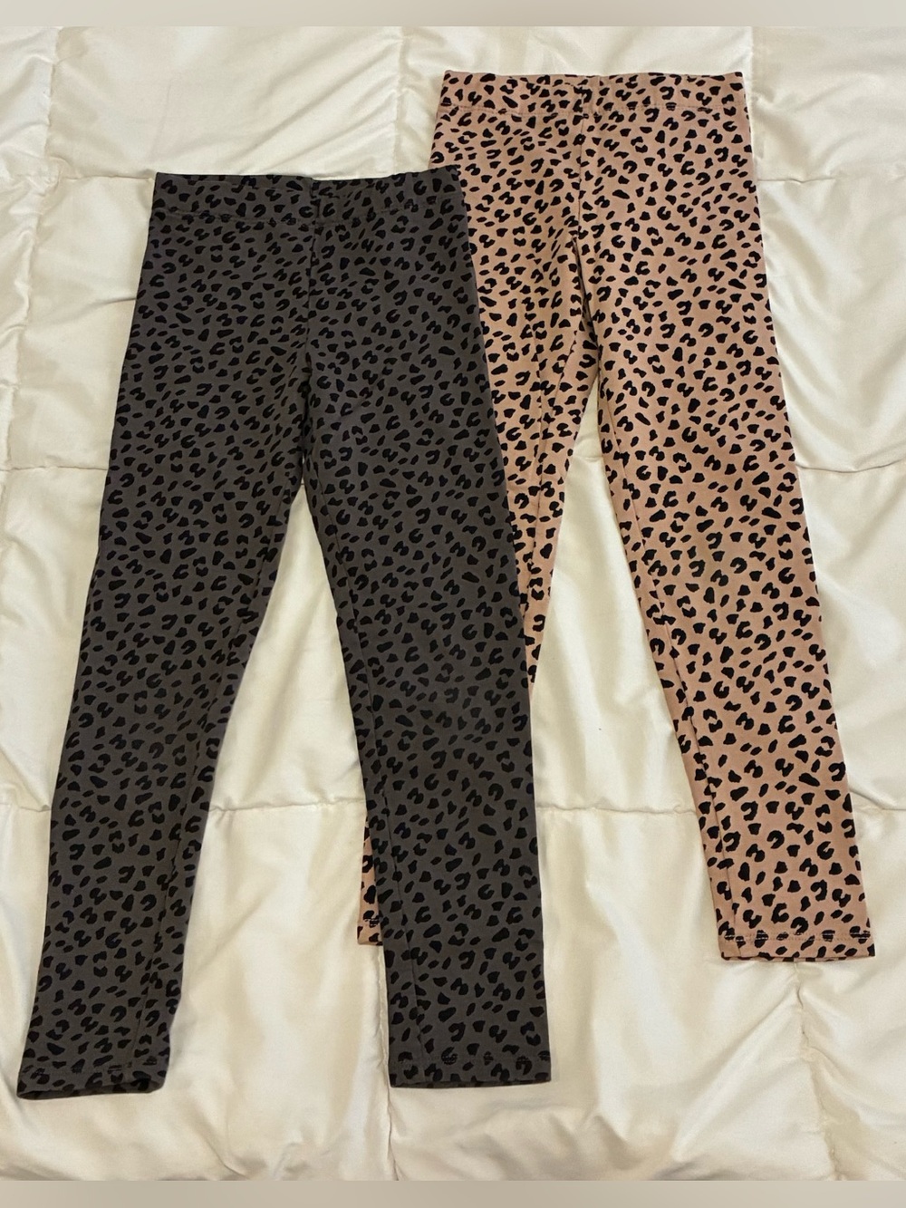 H&M Girls' Leopard Print Fleece Lined Leggings in Beige and Charcoal Size 6x